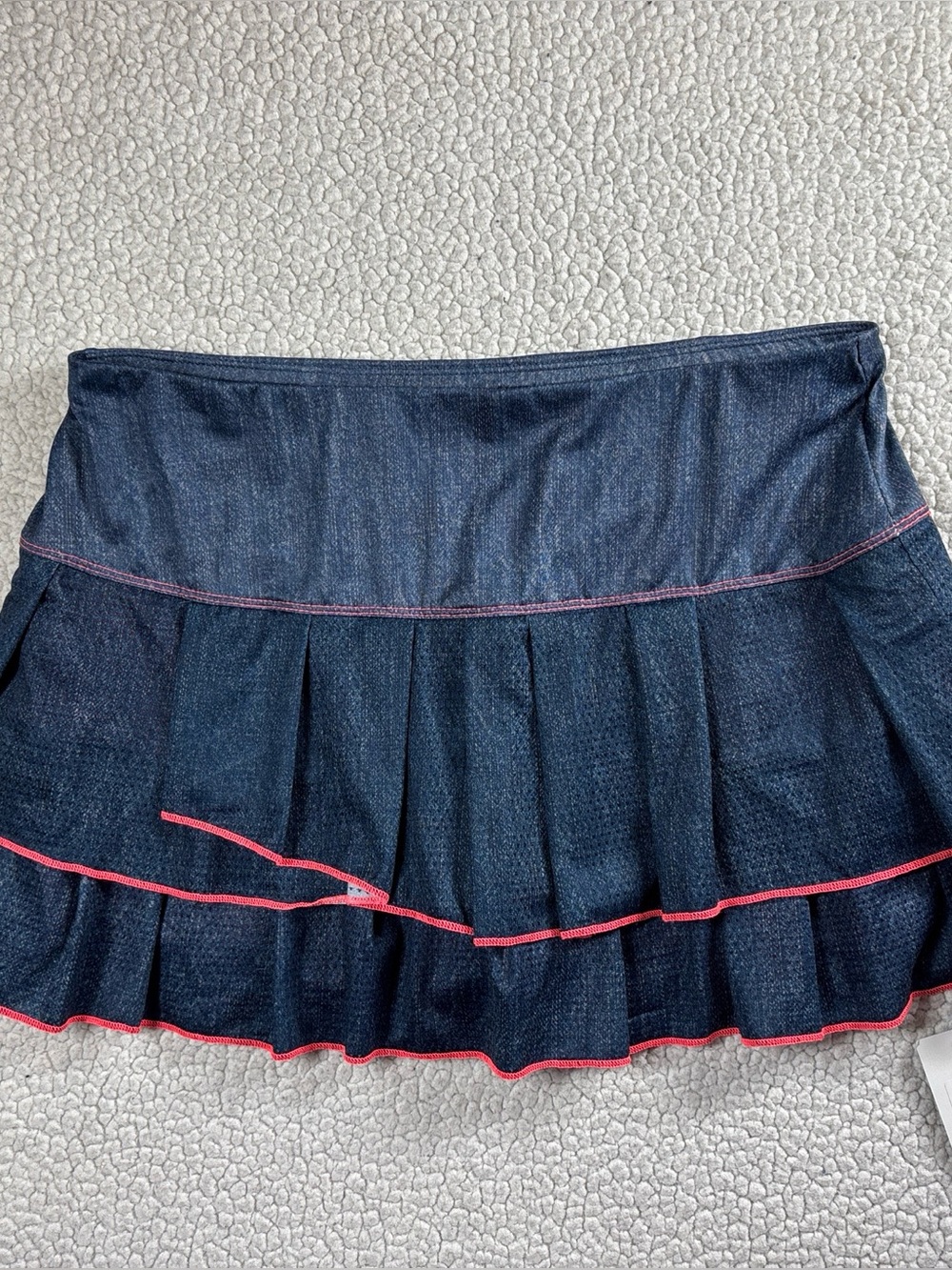 Lucky In Love Women’s M Tennis Skort Denim Ruffle Skirt Pink Trim VaportEX NWT